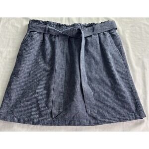 J. Crew Re-Imagined Striped Skirt Size Large Blue & White AY978 Linen  Blend E11